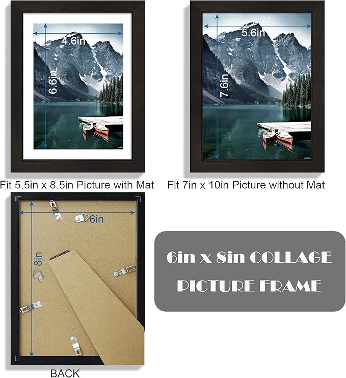 Hongkee 6x8 Picture Frame with Real Glass - Display Pictures 5x7 with Mat or 6 x 8 without Mat, Photo Frame for Wall or Table Top Display(Black, 3 Pack)