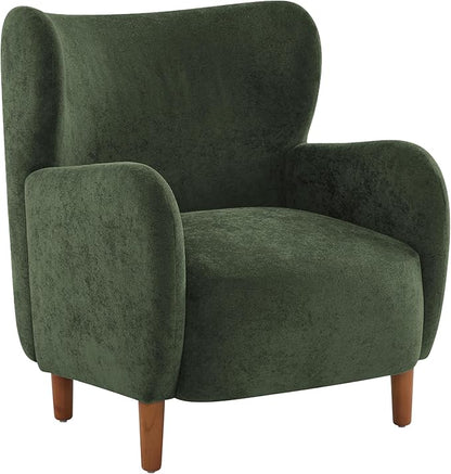 Christopher Knight Home Dolly Velvet Wingback Club Chair, Bedroom Comfy Reading Chair, Low Profile Accent Chair, Solid Wood Frame, Olive Green+Teak