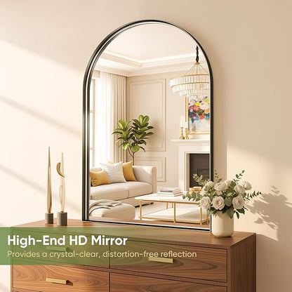 Arched Bathroom Mirror, 30x40 Inch Black Arched Wall Mirror with Metal Deep Frame, Arch Mirrors for Wall Decor, Vanity, Entryway, Living Room