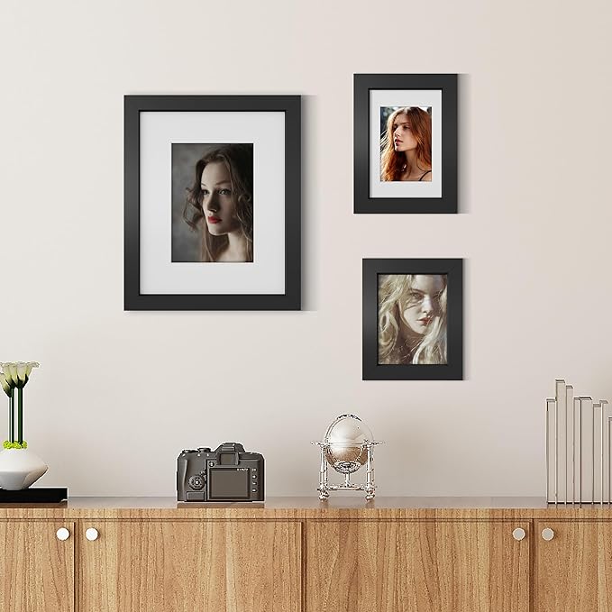 Picrit 8x10 Picture Frame Set of 12, Display 5x7 with Mat or 8x10 without Mat, Photo Frames for Wall Mounting or Table Top Display, Black