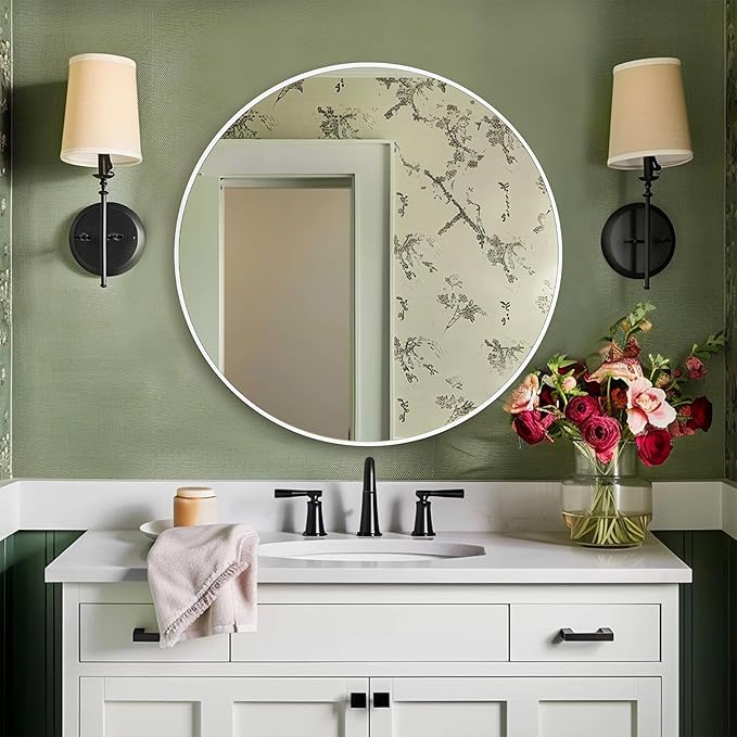 White Round Mirror 30 Inch, Circle Wall Mirrors for Bathroom, Bedroom Living Room or Entryway