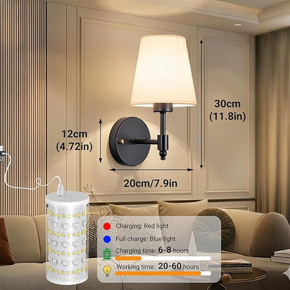 Battery Operated Wall Sconces Set Of Two, Wireless Battery Wall Light With 10000mAh RGB Rechargeable Magnetic Bulb, Rechargeable Wall Sconce With Remote Control For Bedroom, No Electrician Required