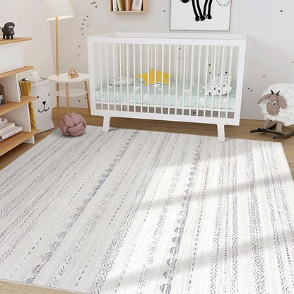 Nakagishi 9x13 Area Rugs Living Room: Washable Boho Large Neutral Soft Farmhouse Rug Stain Resistant Modern Moroccan Non-Slip Indoor Carpet for Bedroom Nursery Kids Playroom Office Dining Room- Grey