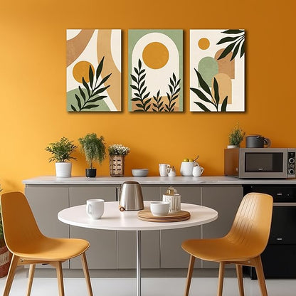 Boho Sun Canvas Wall Art Set of 3, Neutral Abstract Minimalismt Bohemian Geometric & Botanical Plants Pictures Prints Artwork Paintings Wall Decor for Bedroom Living Room Home Decoration 16x24 inches
