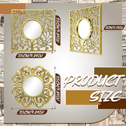 Fourluoo 3 Pack Gold Sunburst Mirrors for Wall Decor Circle Flowers Mirrors Decorative Gold Hanging Wall Art Flowers Mirror for Home Living Dinning Room Bedroom Bathroom Boho Decoration Art(Vintage)