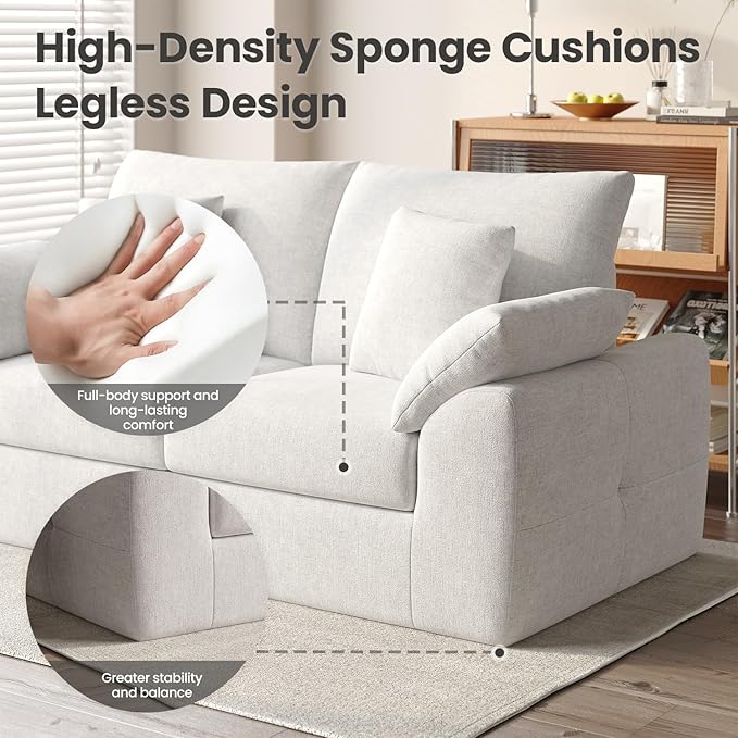 75.6" Modern Loveseat Sofa for Living Room, Cloud Boneless Couches with 4 Pillows, Mid Century Loveseat couches for Small Place, No Assembly Required, Beige