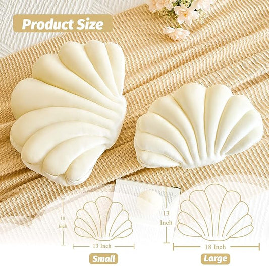 Lfsaaj Cream Seashell Throw Pillows, Shell Shaped Throw Pillows, 13 Inch Soft Velvet Home Decorative Pillow Plush Cushion for Bed Couch Living Sofa Room Decor Accent Throw Pillow