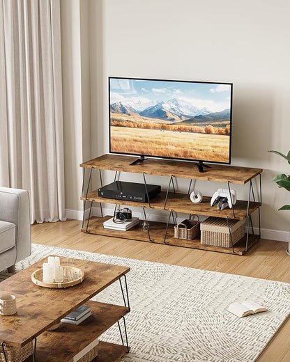 KJGKK Tv Stand for Tvs Up to 55 Inch, Tv Console Table with Open Storage Shelf, Media Entertainment Center for Living Room, Bedroom, Toolless, Rustic Brown