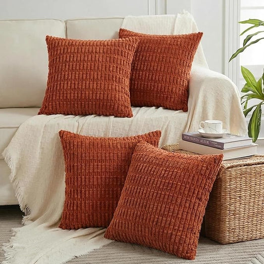 Fancy Homi 4 Packs Decorative Throw Pillow Covers for Living Room Couch Bed, Modern Farmhouse Boho Home Décor Accent Cushion Case, 18" x 18", Burnt Orange