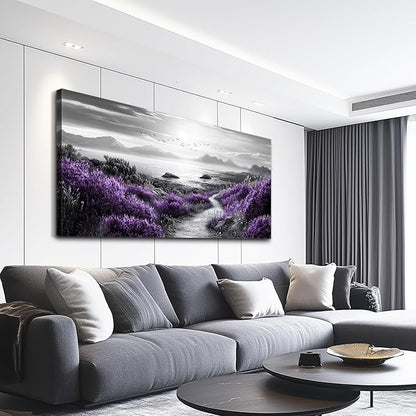 FUHAIHUA Large Wall Decor For Living Room Canvas Wall Art For Office Wall Decorations For Bedroom purple flowers Landscape Painting Black and white Pictures Artwork Room Home Decor 24x48 In