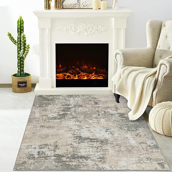 ROYHOME Modern Abstract 2x3 Area Rug Non Slip Non Shedding Low Pile Stain Resistant Rug for Entryway Kitchen Bedroom,Grey Yellow