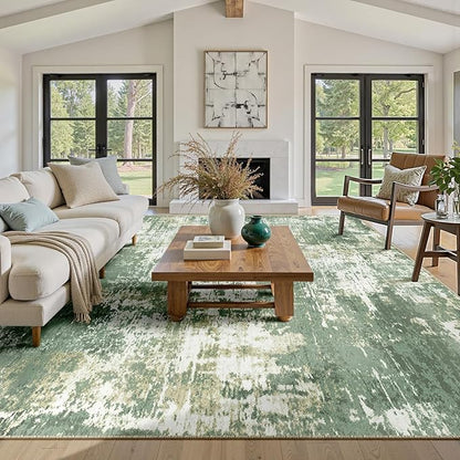RELEANY Washable Area Rugs 6'x9' Non-Slip Modern Abstract Soft for Living Room Entryway Bedroom Nursery, Print Pattern, Light Green/Yellow