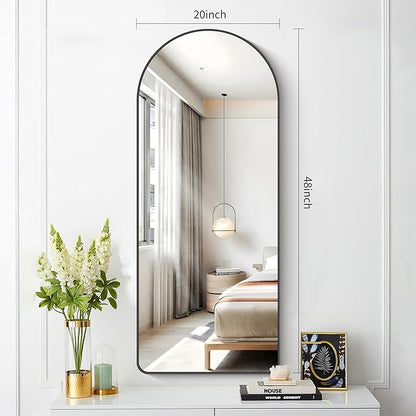 FORBATH Large Arched Wall Mirror 48x20 Inch, Black Arch Bathroom Mirror with Aluminum Frame, Arched Mirror for Dresser, Fireplace,Entryway,Home Decor,Hanging or Leaning Against Wall