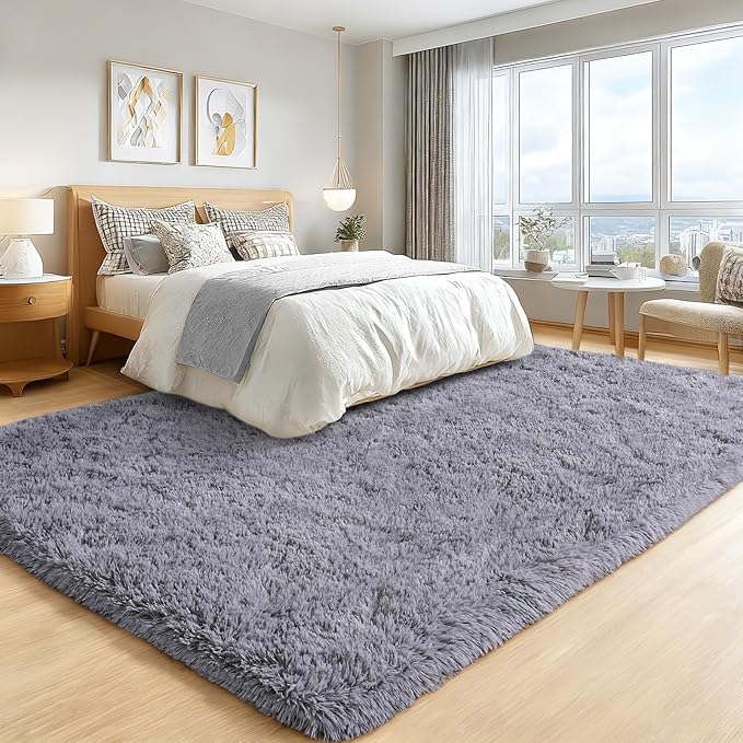 8x10 Area Rugs for Living Room Bedroom, Ultra Soft Fluffy Grey Large Rug Carpet for Bedroom, Upgrade Non-Slip Fuzzy Shag Plush Rugs for Nursery Boys Girls Kids Room Modern Indoor Home Decor