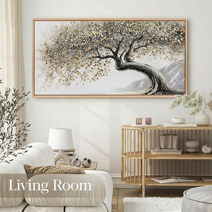 Bzstyleart Large Wood Framed Wall Art Tree of Life Canvas Prints for Living Room Oil Paintings Artwork Big Tree Art Print Pictures for Bedroom Office Bathroom Wall Decor 20x40in