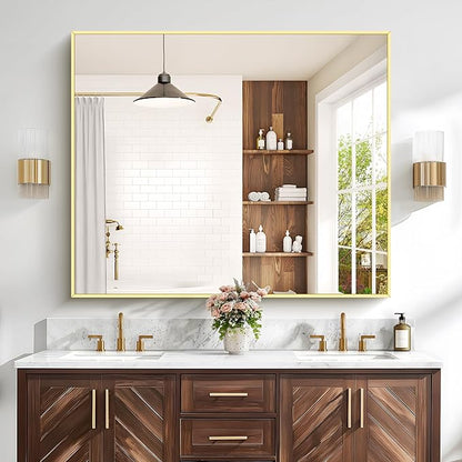 COFENY 40x48inch Gold Bathroom Mirror, Silver Rectangle Mirror with Frame, Large Rectangular Wall Mirrors for Bathroom, Living Room, Hair Salon, Big Farmhouse Mirror Hang Horizontal/Vertical