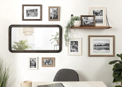 Kate and Laurel Pao Modern Rounded Rectangular Wall Mirror; 17 x 32; Gray; Decorative Industrial Tall Wood Mirror with Radius Corners for Vertical or Horizontal Display