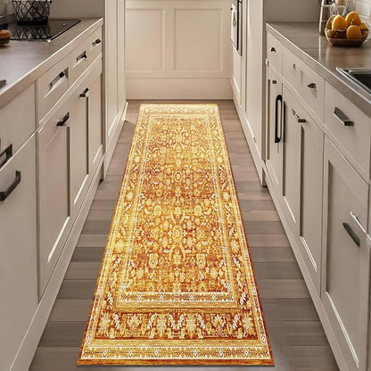 OPPODREAM Vintage Orange 2x8 Runner Rug, 2 x 8 Retro Washable Rug Non Slip, Low-Pile Faux Wool Carpet, Distressed Floor Mat for Kitchen, Hallway, Entry-Way, Entrance, Indoor Back Door