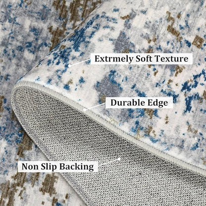 ROYHOME 9x12 Modern Abstract Accent Rug Non Slip Stain Resistant Throw Rug Low Pile Washable Indoor Floor Cover for Living Room Bedroom Office Home Decor, Navy