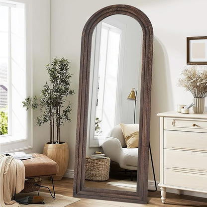 65"x22" Arched Floor Mirror, Solid Wood Full Length Mirror - Free Standing & Wall Mounted - Elegant Design for Bedroom, Dressing Room, Hallway, Brown