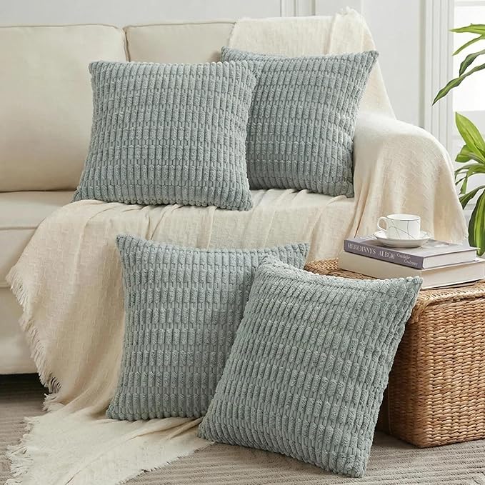 Fancy Homi 4 Packs Decorative Throw Pillow Covers for Living Room Couch Bed, Modern Farmhouse Boho Home Décor Accent Cushion Case, 12" x 12", Grey Blue