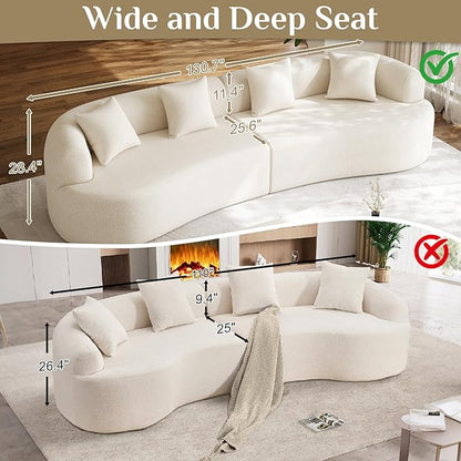 131" Oversized Sectional Sofa for Living Room, Modern Luxury Plush Chenille 4-Seater Extra Deep & Wide Seat Curved Cloud Couch with 4 Throw Pillows, No Assembly Needed, Cream White