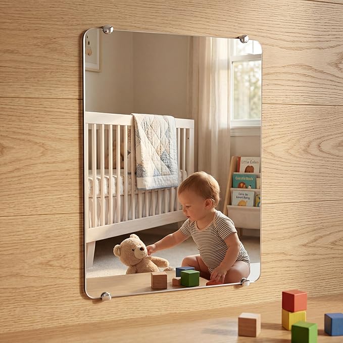 iCAGY Acrylic Mirror for Wall for Kids Adults Bedroom Door Closet Acrylic Shatterproof Self-Adhesive Lightweight Plastic Mirror Tile Sheet, Reflective Safe Plexiglass - Silver 12x16 inch 1 Pcs