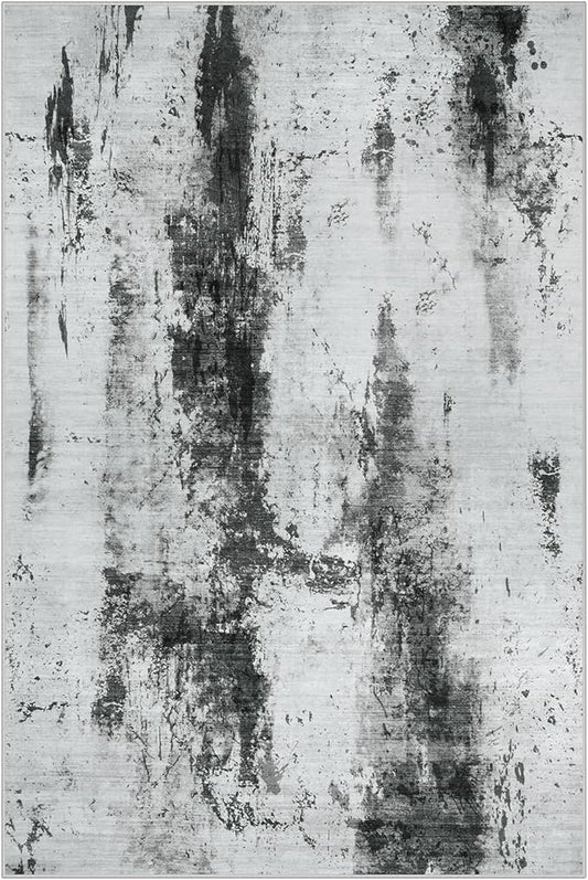 2'6''x8' Runner Rugs Washable Rug: Modern Abstract Living Room Rug Soft Anti-Skid Thin Carpet Indoor Floor Non-Shedding Carpets for Bedroom Dining Room Farmhouse Nursery Home Office Black White Grey