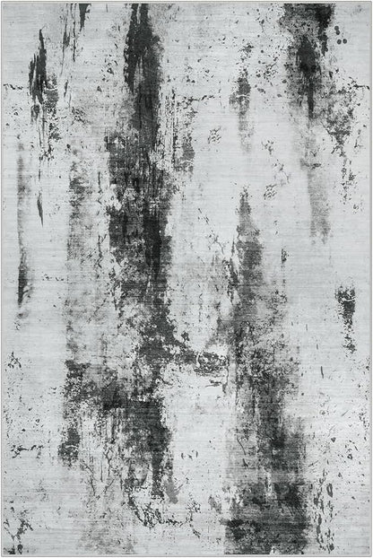 10x14 Area Rugs Washable Rug: Modern Abstract Living Room Rug Soft Anti-Skid Thin Carpet Indoor Floor Non-Shedding Carpets for Bedroom Dining Room Farmhouse Nursery Home Office Black White Grey