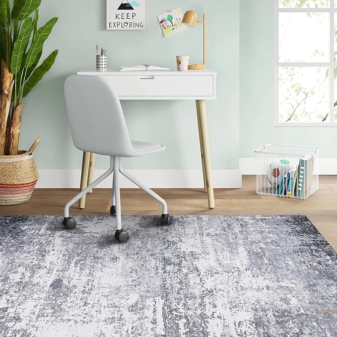 ROYHOME Modern Abstract 2x3 Area Rug Non Slip Non Shedding Low Pile Stain Resistant Rug for Entryway Kitchen Bedroom,Light Grey
