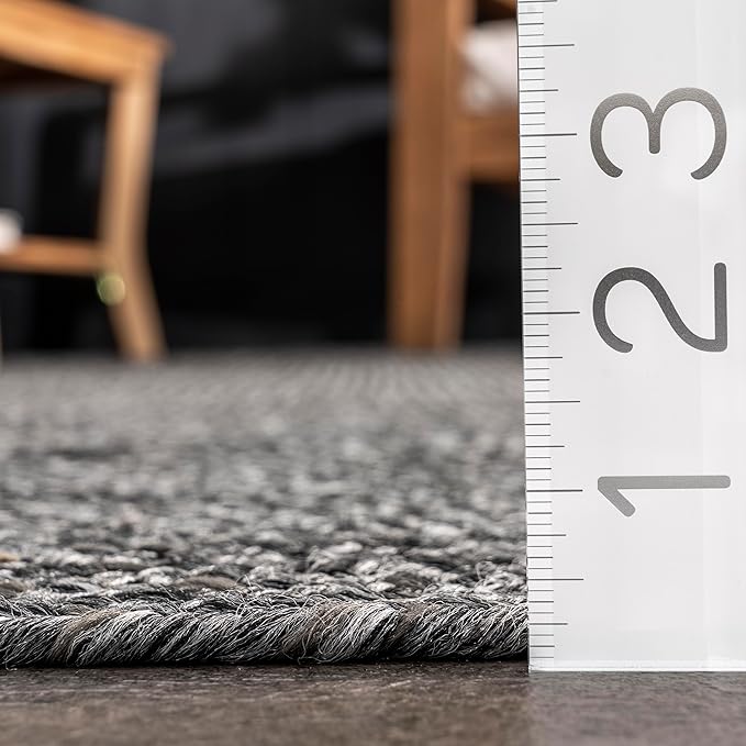 nuLOOM 10' x 14' Solid Hand Braided Indoor/Outdoor Area Rug, Pet-Friendly, High Traffic, Weather Resistant, for Patio, Balcony, Bedroom, Living, Dining Room, Wynn Charcoal