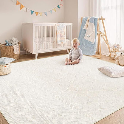 pmtsns 4x6 Geometric Rug: Washable Boho Moroccan Throw Rug Neutral Modern Farmhouse Indoor Soft Non Slip Ultra Thin Printed Pattern Rugs for Kitchen Bedroom (Beige, 4'x6')