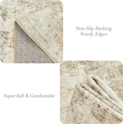 Soalmost 10x14 Area Rugs for Living Room, Non Slip Machine Washable Vintage Carpets, Low Pile Lightweight Large Rug for Bedroom, Dining Room, Home Office Beige Gray