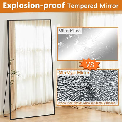 Full Length Mirror, 76"x34" Oversized Floor Mirror Free Standing, Large Full Body Mirror for Bedroom Living Room Gym, Black Mirror Full Length with Tempered Glass