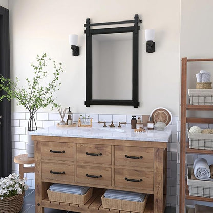 Besdomus Black Bathroom Farmhouse Mirror: 24"x36" Barn Door Rustic Solid Cedar Wood Frame - Wall Vanity Mirror for Bathroom Over Sink/Entryway/Living Room - Home Decor for Modern Farmhouse Enthusiast