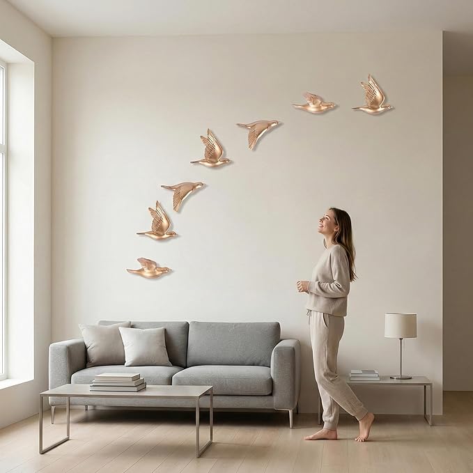 suruim Bird Wall Sculptures Set of 3-3D Wall Art Decor for Living Room, Home Decor Modern Golden Wall Decor & Bird Gallery Wall Art (Gold)