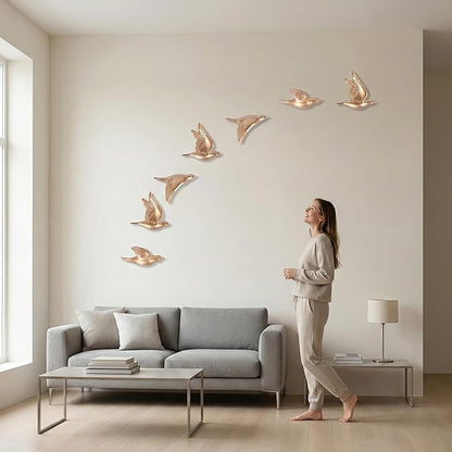 suruim Bird Wall Sculptures Set of 3-3D Wall Art Decor for Living Room, Home Decor Modern Golden Wall Decor & Bird Gallery Wall Art (Gold)