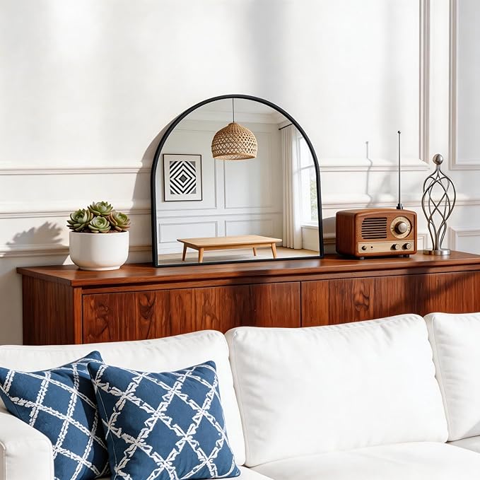 CIRCUMI Arched Wall Mirror, 20"x20" Black Arched Mirror with Tempered Glass, Metal Frame, Large Size for Entryway Table, Mantel,Living Room,Over Sink,Arch Mirror for Decor,Shatterproof&Crystal-Clear
