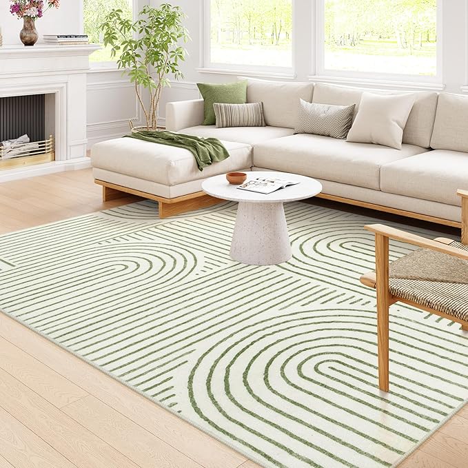 Lahome Abstract 8x10 Rugs for Living Room, Soft Green 8x10 Area Rugs for Bedroom Non-Slip, Ultra-Thin Rainbow Boho Accent Carpet for Dining Room Office Darrell, Green