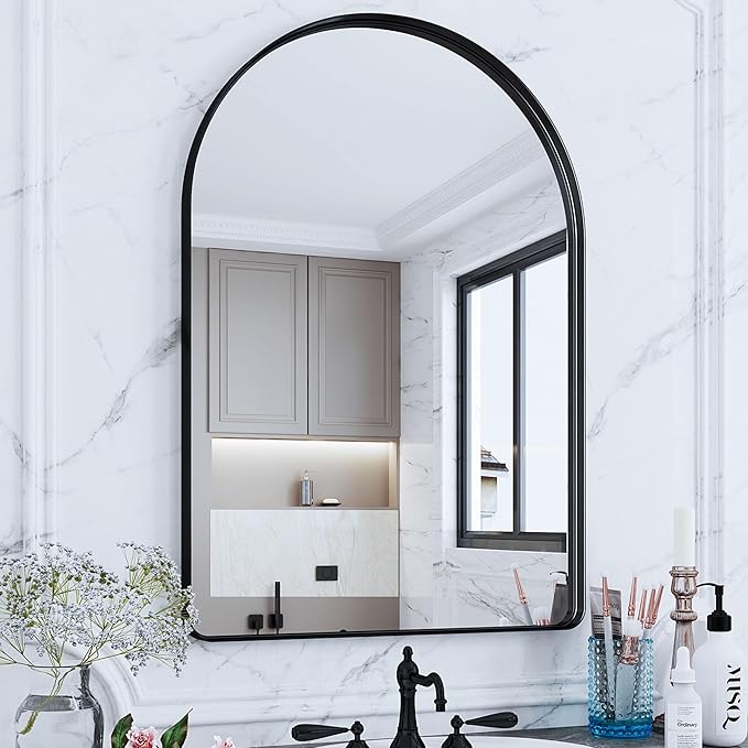 Suidia 26" x 38" Bathroom Mirror, Bathroom Vanity Mirror Metal Framed, Wall-Mounted Mirrors for Bedroom, Living Room, Entryway, Hallway, Black, Arch Style