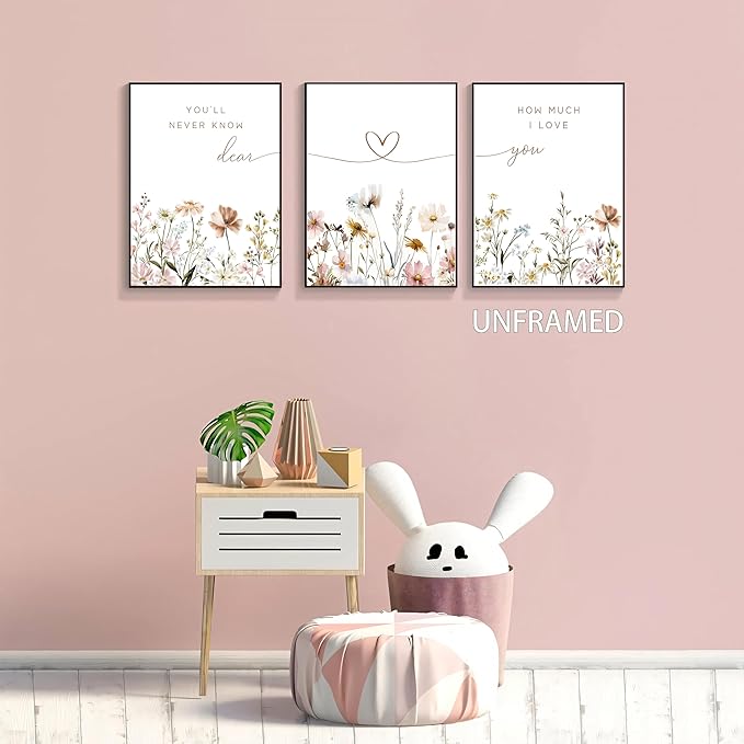 JBZDD 3Pcs Wildflower Nursery Wall Art Boho Botanical Flower Sentences Posters Girl Nurseries Print Artwork for Baby Girl Nursery Bedroom or Living Room Decoration Unframed12x16in