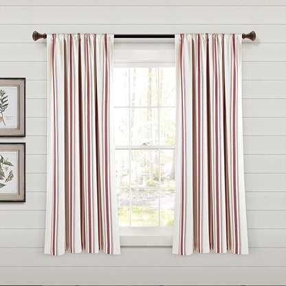 Lush Decor Farmhouse Stripe Yarn Dyed Eco-Friendly Recycled Cotton Window Curtain Panel Pair, 42" W x 63" L, Red - Classic Modern Rustic Charm - Eco Friendly Cotton Fabric