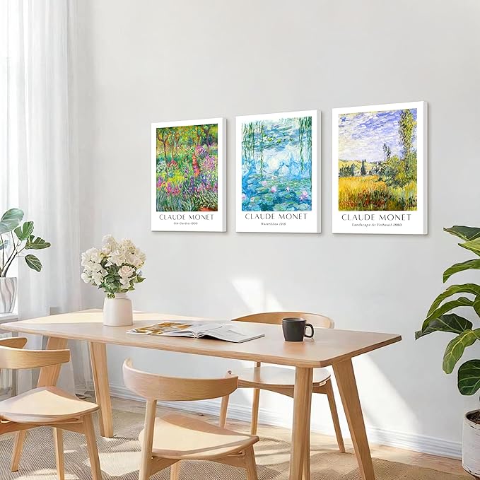 WENGTIAO Claude Monet Canvas Wall Art Prints Monet Iris Garden Landscape Oil Paintings Vintage Impressionist Reproduction Posters Pictures Classic Water Lilies Artwork for Living Room Bedroom 16x24x3