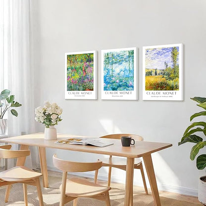WENGTIAO Claude Monet Canvas Wall Art Prints Monet Iris Garden Landscape Oil Paintings Vintage Impressionist Reproduction Posters Pictures Classic Water Lilies Artwork for Living Room Bedroom 16x24x3
