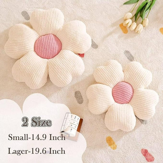 Kcvvcr Flower Throw Pillow, Cute Flower Shaped Pillow Decorative Throw Pillow for Bed Couch, Soft Daisy Pillows Floor Seating Cushion Cushions (14.9 Inch Ivory+Pink)