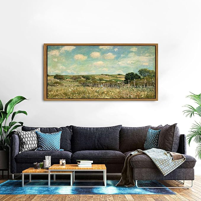 Vintage Forest Framed Wall Art Country Meadow Field Wall Decor Abstract Colorful Floral Landscape Picture Canvas Prints for Bathroom Kitchen Decoration Nature Painting Poster Classical Artwork 30x57.8"