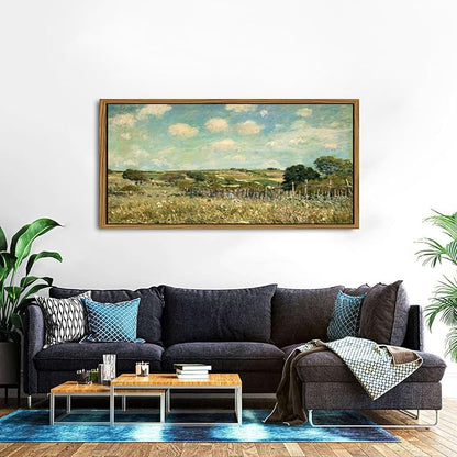 Vintage Forest Framed Wall Art Country Meadow Field Wall Decor Abstract Colorful Floral Landscape Picture Canvas Prints for Bathroom Kitchen Decoration Nature Painting Poster Classical Artwork 30x57.8"