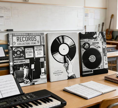 Vintage Music Canvas Wall Art Fashion Black And White Photography Preppy Vinyl Record Painting Picture Wall Decor Bar Rock Music Lovers Poster Print Artwork for Recording Studio Club Home Decoration