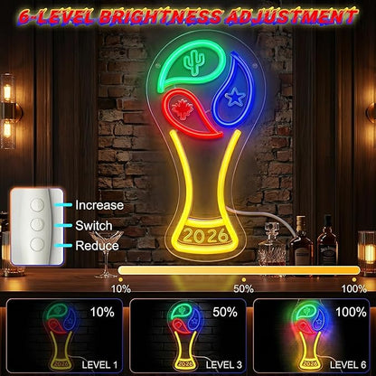 2026 Soccer World Cup Neon Signs - Dimmable LED Trophy Neon Lights with Hanging Chains & Hooks, 2 PCS Soccer Fan Wall Decor for Sports Bar, Man Cave, Game Room, Party Supplies