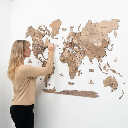 Enjoy The Wood 3D Wooden World Map Wall Art - Large Travel Map with Pins for Art Decor - Decorative Map of the World for Home, Office - Travel Wall Art Housewarming Gift Idea (Terra, XL, Unframed)